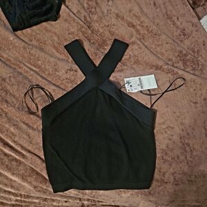 Stradivarius Black Cross-Strap Crop Top